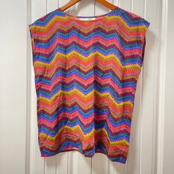 Vintage 100% Silk Chevron Zigzag Blouse Top Rainbow – S - Picture 6 of 9